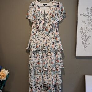 Walter Baker Pink and Blue Ruffled Maxi Dress